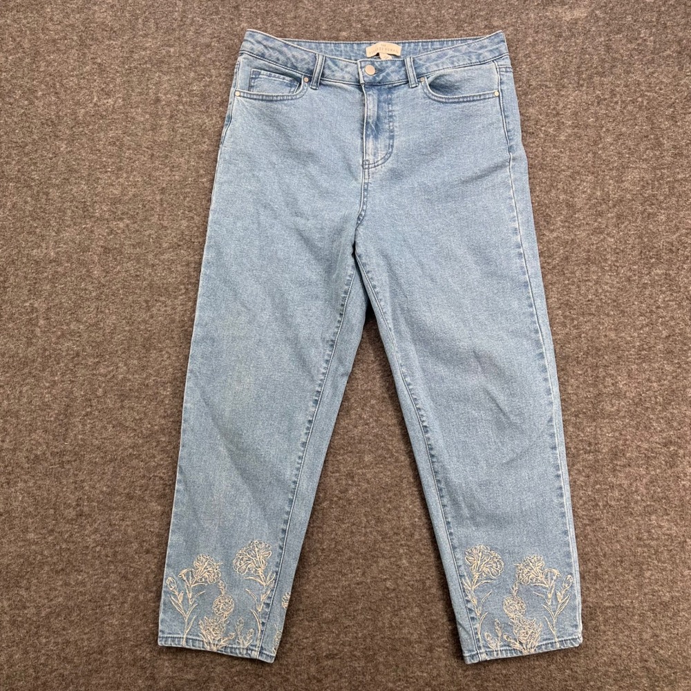 The Pioneer Woman Womens Light Wash Floral Embroidered Straight Leg Jeans Size 8